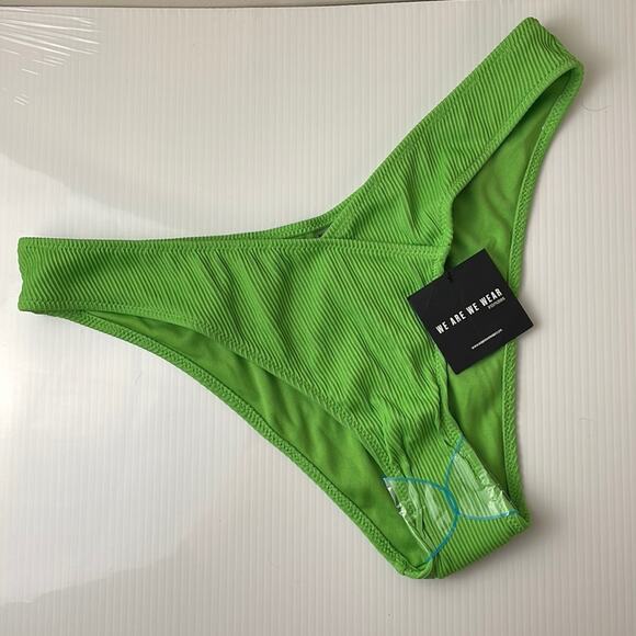 We Are We Wear Ashley V Front Brazilian Bikini Bottom in Green Size L  NEW - Picture 2 of 12